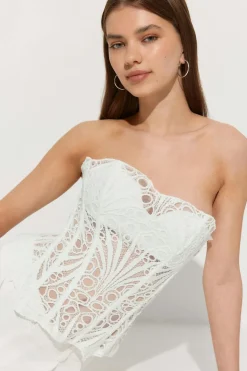 Gina Tricot Embroidered corset top Hvit Discount