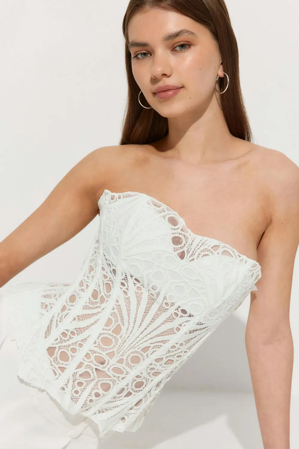 Gina Tricot Embroidered corset top Hvit Discount