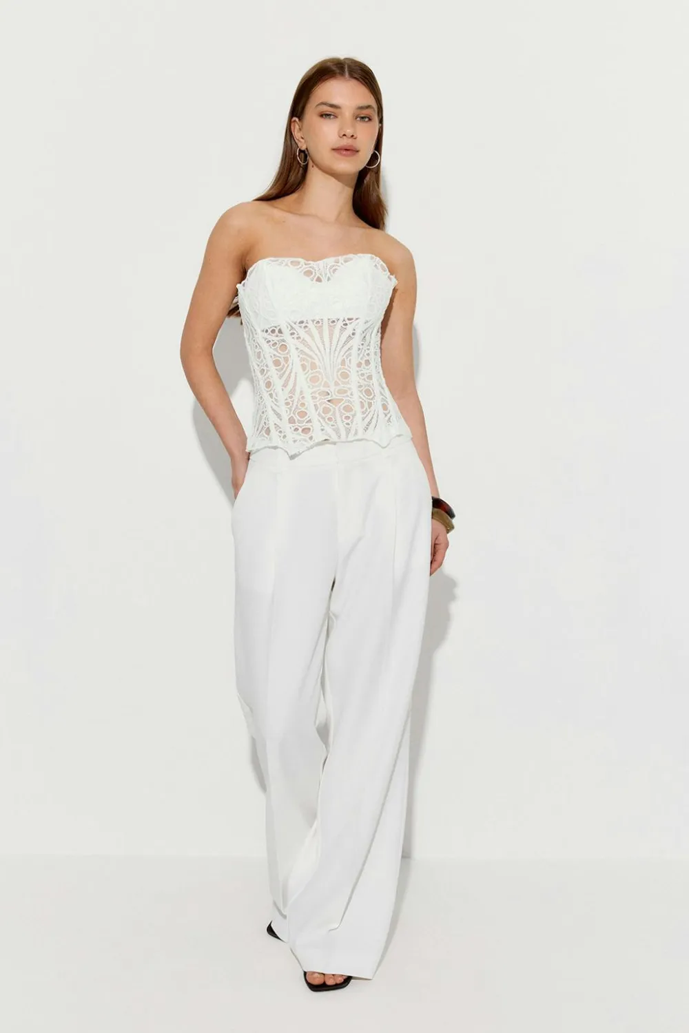 Gina Tricot Embroidered corset top Hvit Discount
