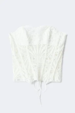 Gina Tricot Embroidered corset top Hvit Discount