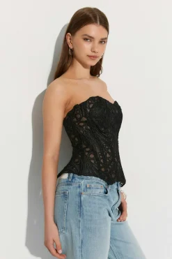 Gina Tricot Embroidered corset top Svart New