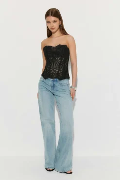 Gina Tricot Embroidered corset top Svart New