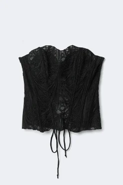 Gina Tricot Embroidered corset top Svart New