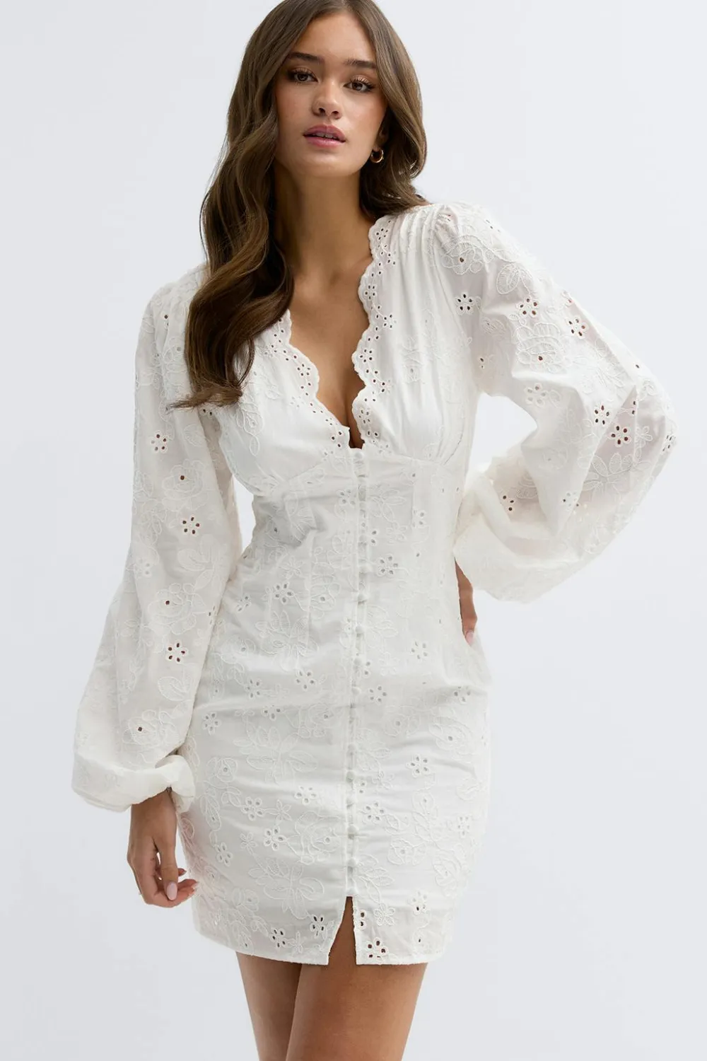 Gina Tricot Embroidered mini dress Hvit Discount