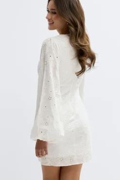 Gina Tricot Embroidered mini dress Hvit Discount