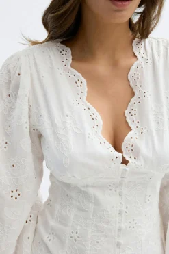 Gina Tricot Embroidered mini dress Hvit Discount