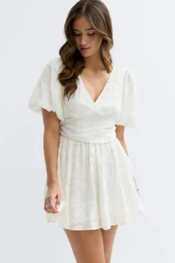Gina Tricot Embroidered mini dress Hvit