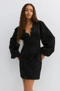 Gina Tricot Embroidered mini dress Svart Clearance