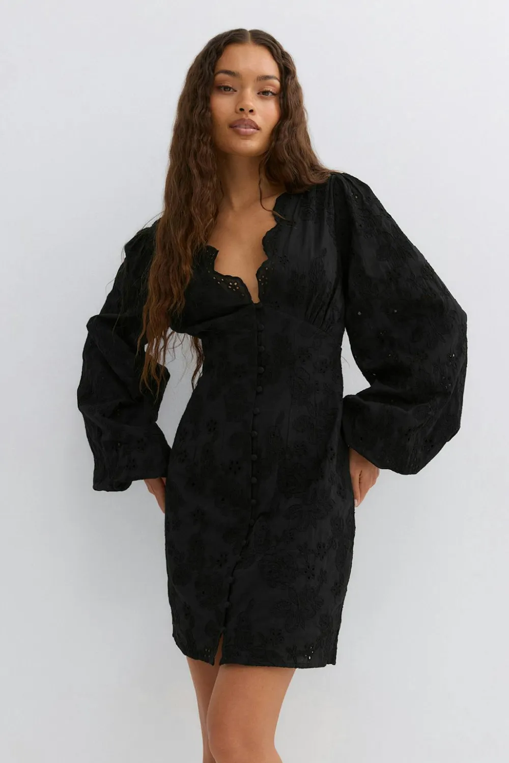 Gina Tricot Embroidered mini dress Svart Clearance