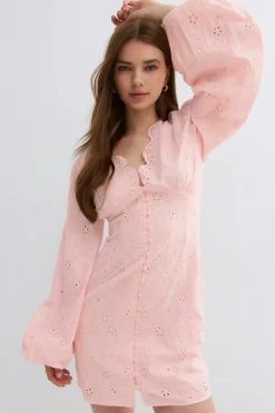 Gina Tricot Embroidered mini dress Rosa Sale