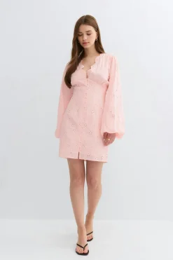 Gina Tricot Embroidered mini dress Rosa Sale