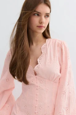 Gina Tricot Embroidered mini dress Rosa Sale