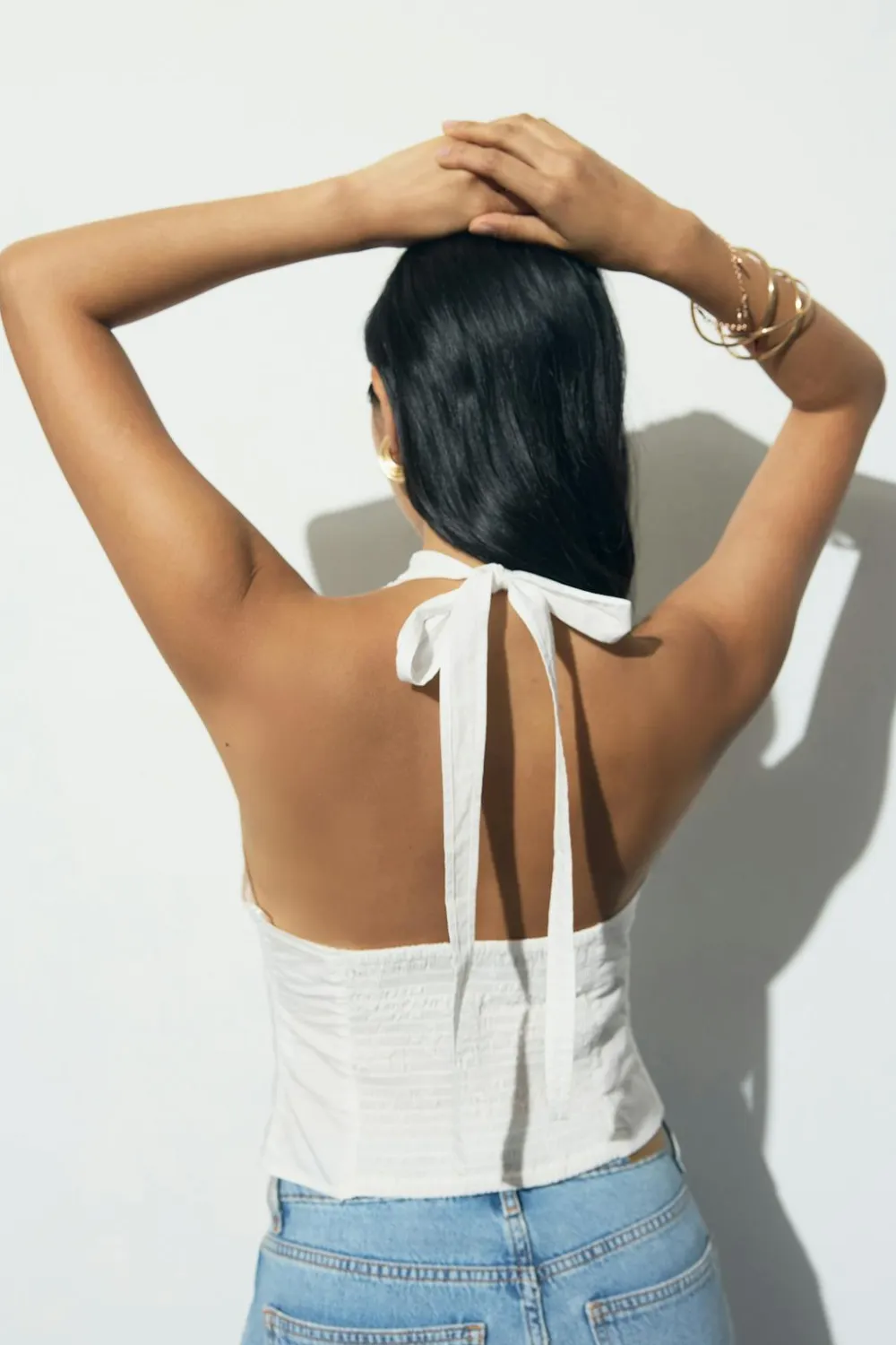 Gina Tricot Embroidery halter neck top Hvit Clearance