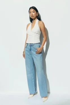 Gina Tricot Embroidery halter neck top Hvit Clearance