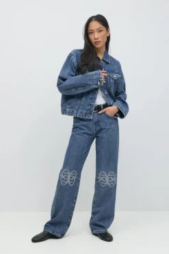 Gina Tricot Embroidery jeans Blå Sale