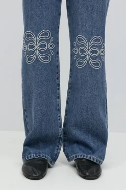 Gina Tricot Embroidery jeans Blå Sale