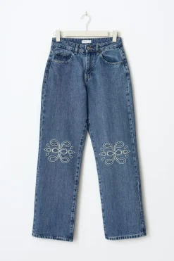 Gina Tricot Embroidery jeans Blå Sale