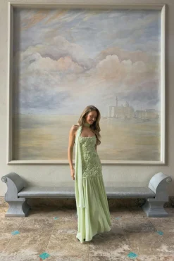 Gina Tricot Embroidery maxi dress Grønn Clearance
