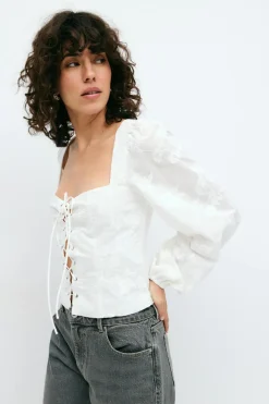 Gina Tricot Embroidery top Hvit Discount
