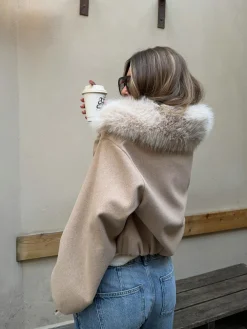 Gina Tricot Faux fur coar jacket Beige Clearance