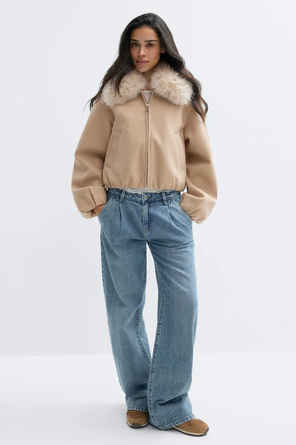 Gina Tricot Faux fur coar jacket Beige Clearance