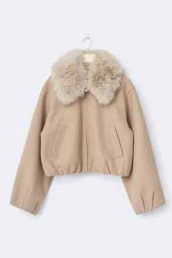 Gina Tricot Faux fur coar jacket Beige Clearance