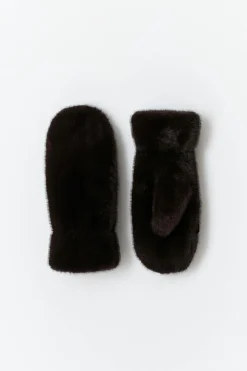 Gina Tricot Faux fur mittens Brun