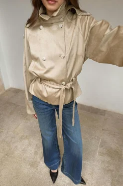 Gina Tricot Faux uede beted jacket Beige