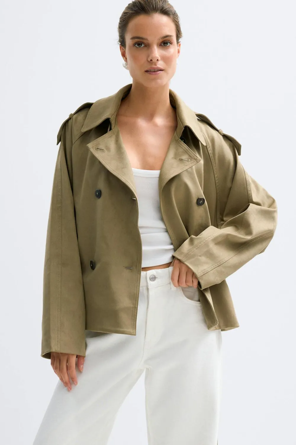Gina Tricot Faux uede beted jacket Grønn New