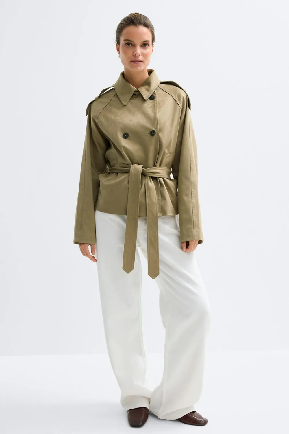 Gina Tricot Faux uede beted jacket Grønn New