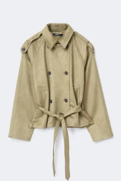 Gina Tricot Faux uede beted jacket Grønn New