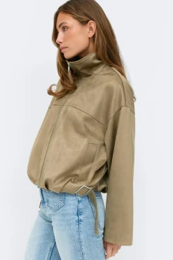 Gina Tricot Faux uede high neck jacket Grønn Outlet