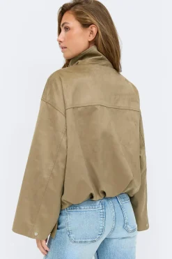 Gina Tricot Faux uede high neck jacket Grønn Outlet
