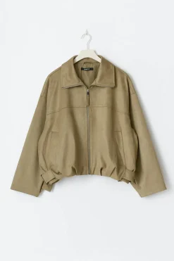 Gina Tricot Faux uede high neck jacket Grønn Outlet