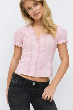 Gina Tricot 14+ fitted hort eeve top Rosa Online