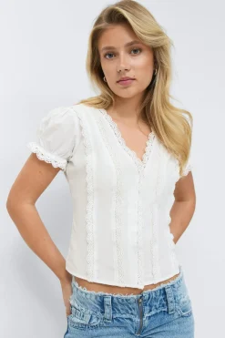 Gina Tricot 14+ fitted hort eeve top Hvit Best
