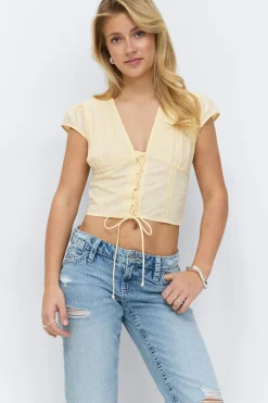 Gina Tricot 14+ fitted hort eeve top Gul Outlet