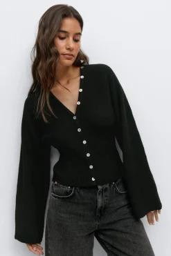 Gina Tricot Fitted wait knitted cardigan Svart Outlet
