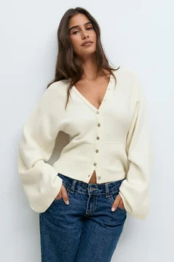 Gina Tricot Fitted wait knitted cardigan Hvit Hot