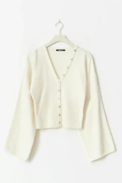 Gina Tricot Fitted wait knitted cardigan Hvit Hot