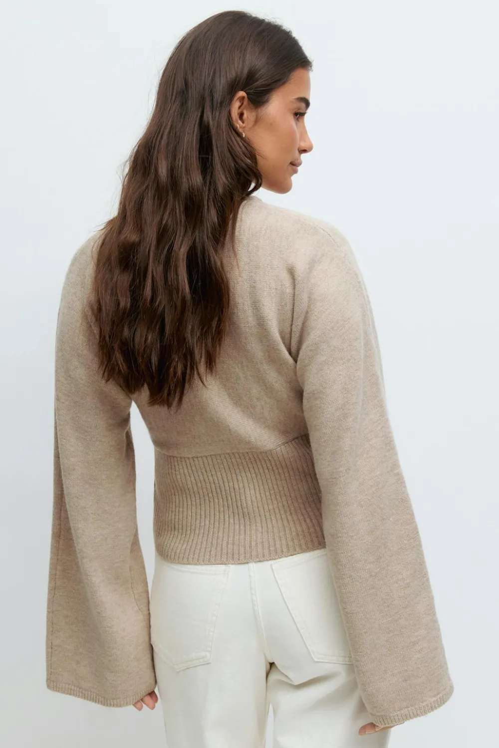 Gina Tricot Fitted wait knitted cardigan Beige New