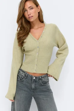 Gina Tricot Fitted wait knitted cardigan Grønn Hot