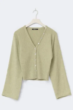 Gina Tricot Fitted wait knitted cardigan Grønn Hot