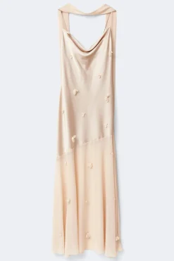 Gina Tricot Floral maxi cowlneck dress Beige Outlet