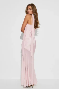Gina Tricot Floral maxi cowlneck dress Rosa Hot