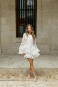 Gina Tricot Flowy frill mini dress Hvit Sale