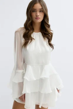 Gina Tricot Flowy frill mini dress Hvit Sale