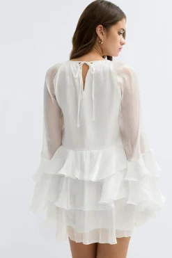 Gina Tricot Flowy frill mini dress Hvit Sale