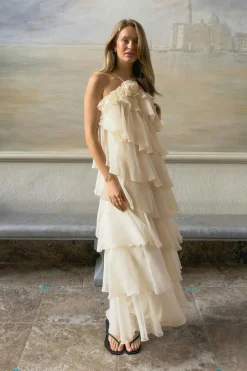 Gina Tricot Frill maxi dress Hvit Clearance