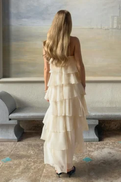 Gina Tricot Frill maxi dress Hvit Clearance